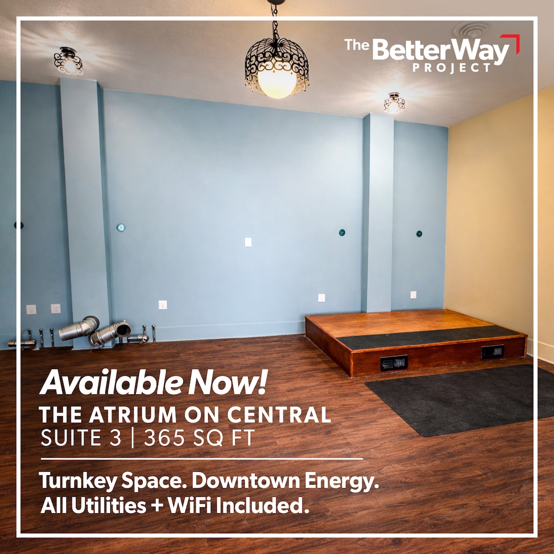 Atrium space with seating and greenery